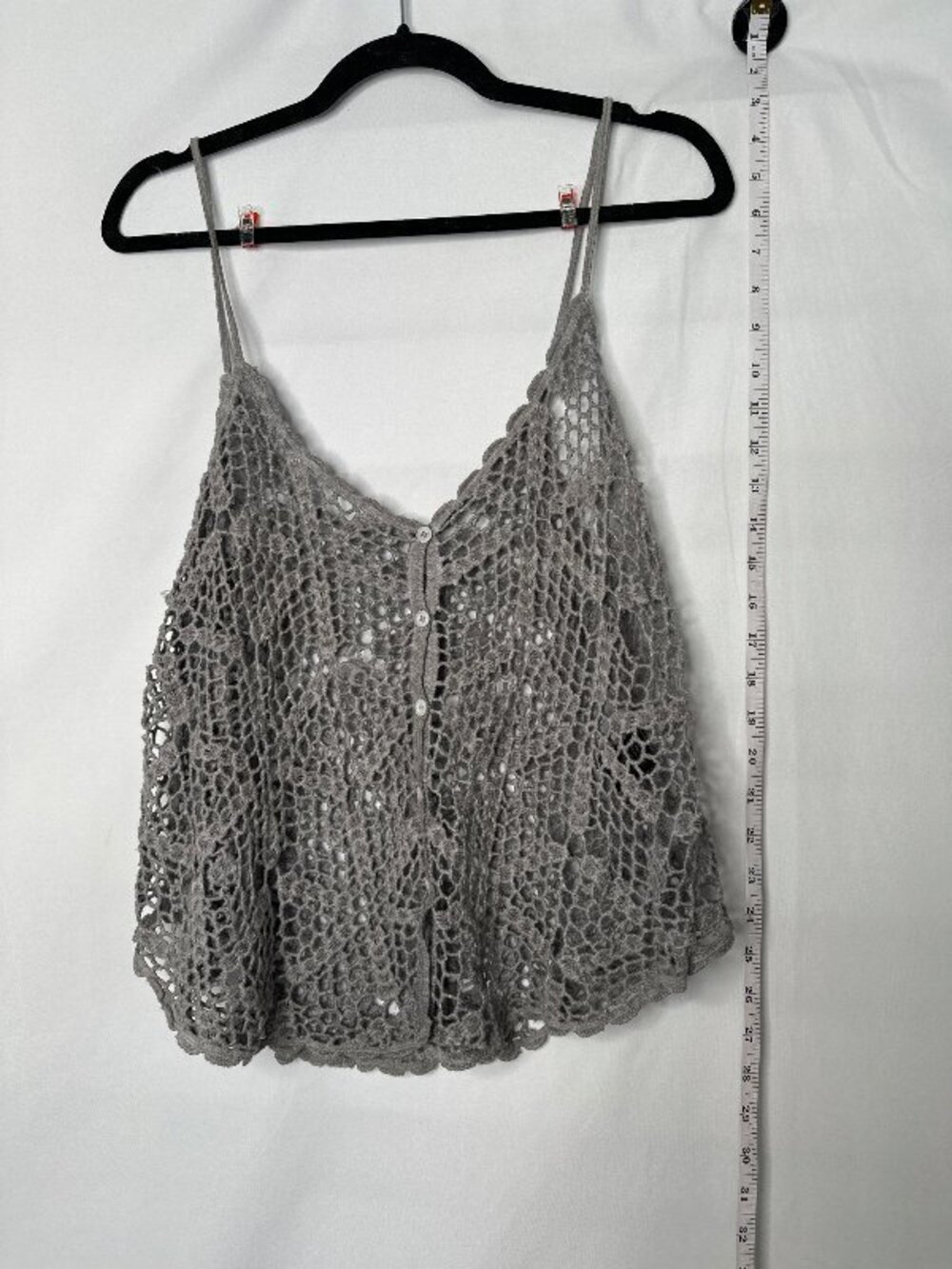 Free People Linen Blend Crochet Lace Camisole Top Women Gray Boho Summer Relaxed